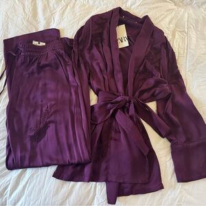 ZARA EMBROIDERED KIMONO BLAZER WITH MATCHING PANTS SET